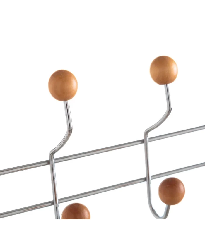 Portemanteau De Porte 10 Crochets En Métal Chromé Et Bois 40x10x30cm 4 Portemanteau De Porte 10 Crochets En Métal Chromé Et Bois 40x10x30cm – Image 2