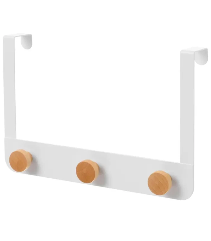 Portemanteau De Porte 3 Crochets En Métal Blanc Et Bois 30x8x20cm 3 Portemanteau De Porte 3 Crochets En Métal Blanc Et Bois 30x8x20cm