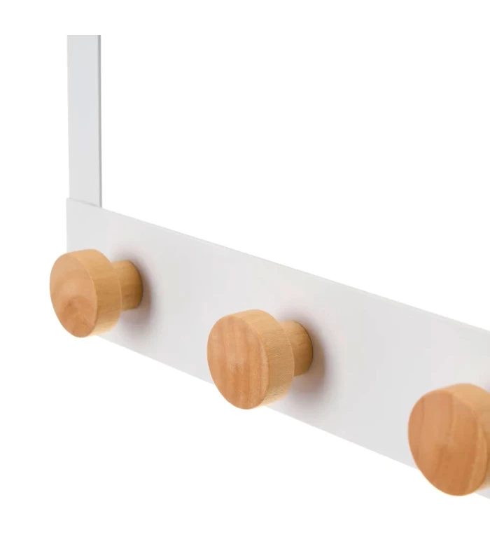 Portemanteau De Porte 4 Crochets En Métal Blanc Et Bois 35x8x20cm 4 Portemanteau De Porte 4 Crochets En Métal Blanc Et Bois 35x8x20cm – Image 2