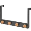 Portemanteau De Porte 4 Crochets En Métal Noir Et Bois 35x8x20cm -Produits Menagers Boutique portemanteau de porte 4 crochets en metal noir et bois 35x8x20cm