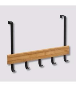 Portemanteau De Porte En Bambou Et Métal Noir - 40x2x29.8cm -Produits Menagers Boutique portemanteau de porte en bambou et metal noir 40x2x298cm 2
