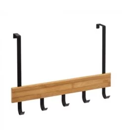 Portemanteau De Porte En Bambou Et Métal Noir - 40x2x29.8cm
