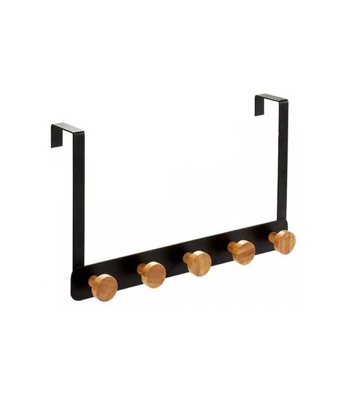 Portemanteau De Porte En Métal Noir Et 5 Crochets En Bambou 3 Portemanteau De Porte En Métal Noir Et 5 Crochets En Bambou