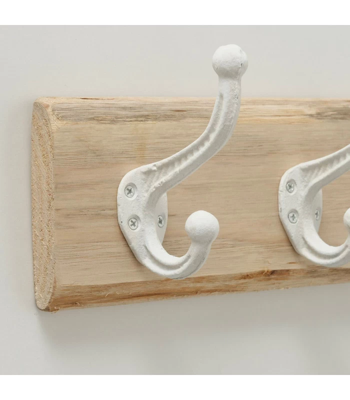 Portemanteau Mural à 5 Accroches En Bois De Chêne Et Métal Blanc 4 Portemanteau Mural à 5 Accroches En Bois De Chêne Et Métal Blanc – Image 2