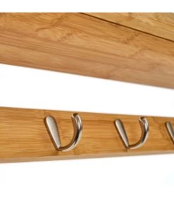 Portemanteau Mural Bambou 5 Crochets Avec étagère - 74x12x18cm -Produits Menagers Boutique portemanteau mural bambou 5 crochets avec etagere 74x12x18cm 3