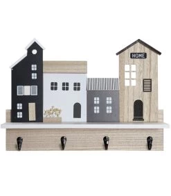 Portemanteau Mural Bois Maisons Avec 1 étagère