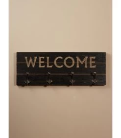 Portemanteau Mural Bois Noir 4 Accroches Welcome -Produits Menagers Boutique portemanteau mural bois noir 4 accroches welcome 2