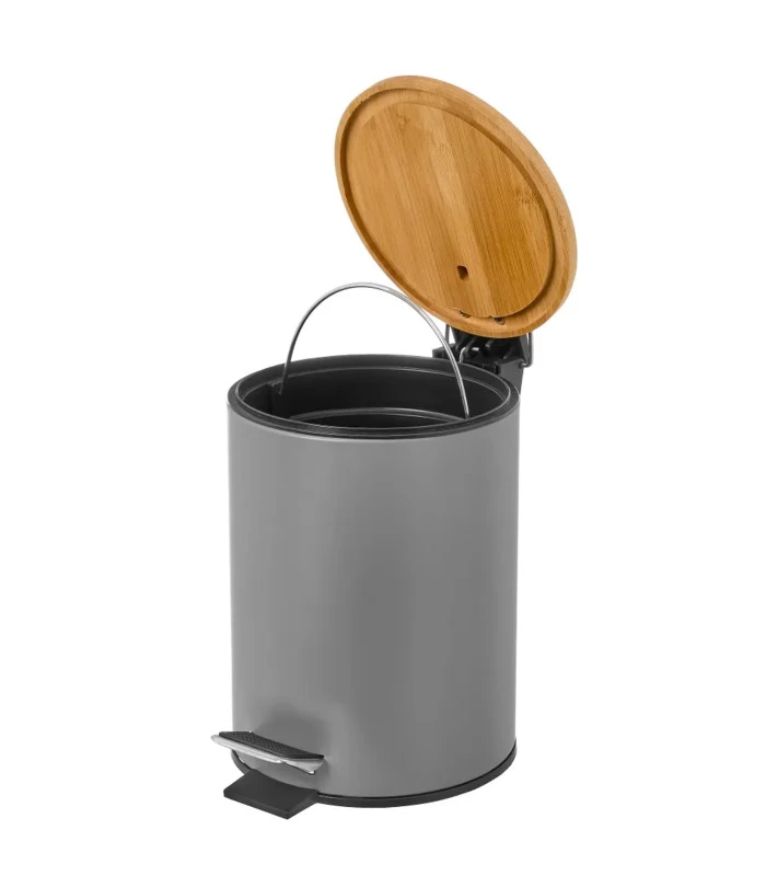 Poubelle De Salle De Bain En Métal Gris Et Bambou 3L 4 Poubelle De Salle De Bain En Métal Gris Et Bambou 3L – Image 2