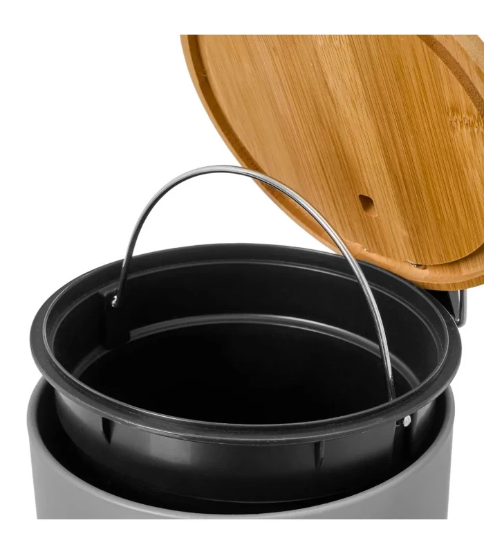 Poubelle De Salle De Bain En Métal Gris Et Bambou 3L 5 Poubelle De Salle De Bain En Métal Gris Et Bambou 3L – Image 3
