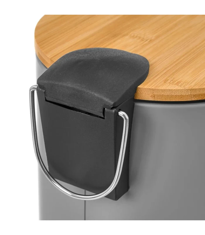 Poubelle De Salle De Bain En Métal Gris Et Bambou 3L 6 Poubelle De Salle De Bain En Métal Gris Et Bambou 3L – Image 4