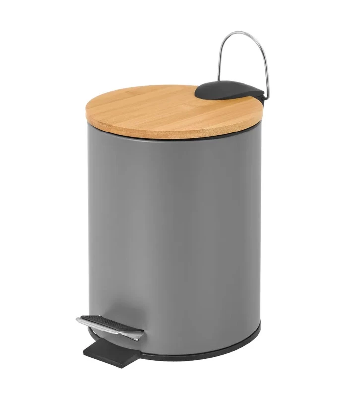 Poubelle De Salle De Bain En Métal Gris Et Bambou 3L 3 Poubelle De Salle De Bain En Métal Gris Et Bambou 3L