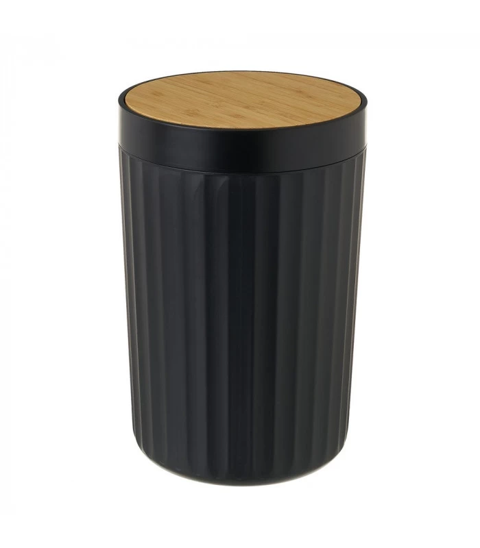 Poubelle De Salle De Bain En Plastique Noir Et Bambou - 5L 3 Poubelle De Salle De Bain En Plastique Noir Et Bambou - 5L