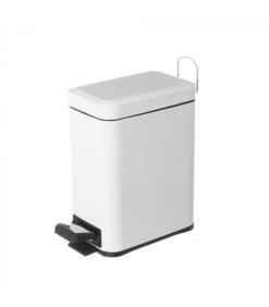 Poubelle De Salle De Bain Rectangulaire à Pédale En Métal Blanc- 5L