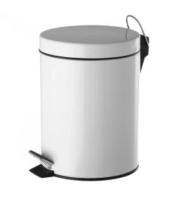 Poubelle De Salle De Bain Ronde à Pédale En Métal Blanc 5L