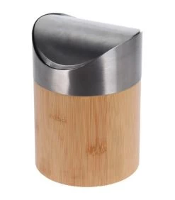 Poubelle De Table En Bambou Et Acier Inoxydable