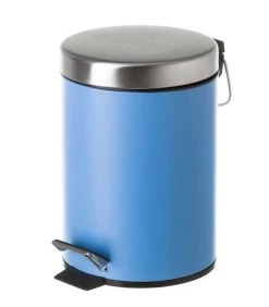 Poubelle Ronde à Pédale En Métal Bleu - 3L