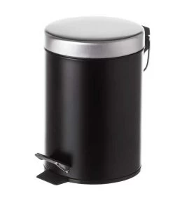 Poubelle Ronde à Pédale En Métal Noir - 3L