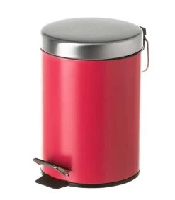 Poubelle Ronde à Pédale En Métal Rouge - 3L