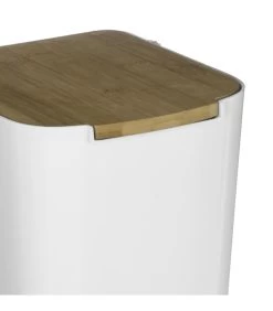 Poubelle Salle De Bain Blanche Couvercle Bambou - 5L -Produits Menagers Boutique poubelle salle de bain blanche couvercle bambou 5l 2