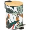Poubelle Salle De Bain Métal Couvercle Bambou Feuillage Exotique - 3L