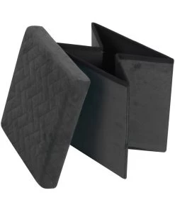 Pouf Coffre De Rangement Velours Noir - 37.5x37.5x37.5cm -Produits Menagers Boutique pouf coffre de rangement velours noir 375x375x375cm 2