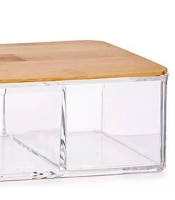 Rangement Maquillage Acrylique Et Bambou 3 Compartiments -Produits Menagers Boutique rangement maquillage acrylique et bambou 3 compartiments 2