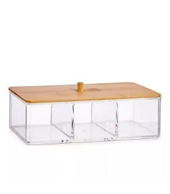 Rangement Maquillage Acrylique Et Bambou 3 Compartiments