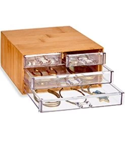 Rangement Maquillage Bambou Et Acrylique 4 Tiroirs -Produits Menagers Boutique rangement maquillage bambou et acrylique 4 tiroirs 2