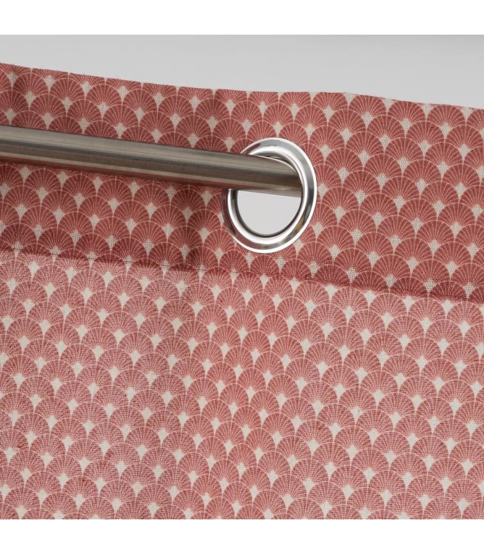 Rideau à Œillets Rose Motif Géométrique Vintage - Longueur 260cm 4 Rideau à Œillets Rose Motif Géométrique Vintage - Longueur 260cm – Image 2