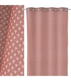 Rideau à Œillets Rose Motif Géométrique Vintage - Longueur 260cm