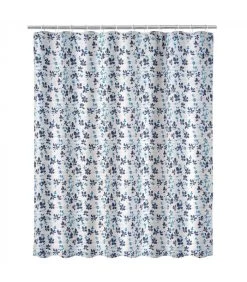 Rideau De Douche Blanc Et Bleu Floral