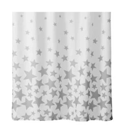 Rideau De Douche Blanc Et étoiles Grises -Produits Menagers Boutique rideau de douche blanc et etoiles grises 2