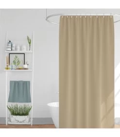 Rideau De Douche Classique Tissu Jacquard Uni Beige Sable