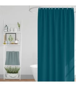 Rideau De Douche Classique Tissu Jacquard Uni Bleu