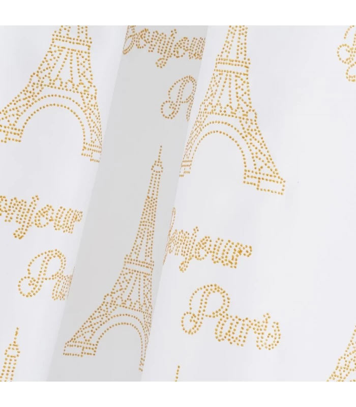 Rideau De Douche Tissu Blanc Et Doré Bonjour Paris 4 Rideau De Douche Tissu Blanc Et Doré Bonjour Paris – Image 2