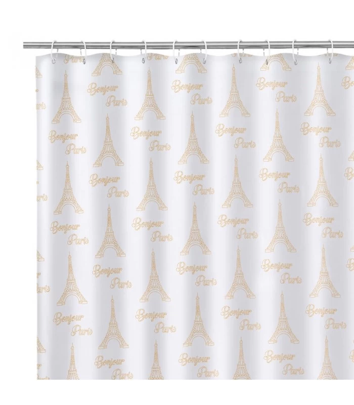 Rideau De Douche Tissu Blanc Et Doré Bonjour Paris 3 Rideau De Douche Tissu Blanc Et Doré Bonjour Paris