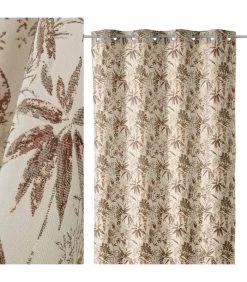 Rideau Épais Beige Motif Feuillage à Oeillets - Longueur 260cm