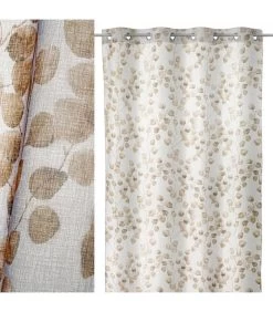 Rideau Voilage à Œillets Feuillage Beige - Longueur 260cm -Produits Menagers Boutique rideau voilage a oeillets feuillage beige longueur 260cm 3
