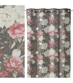 Rideau Voilage à Œillets Fleurs Gris/Blanc/Rose - Longueur 260cm -Produits Menagers Boutique rideau voilage a oeillets fleurs grisblancrose longueur 260cm 3