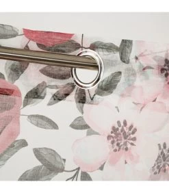 Rideau Voilage à Œillets Fleurs Gris/Rose - Longueur 260cm -Produits Menagers Boutique rideau voilage a oeillets fleurs grisrose longueur 260cm 2