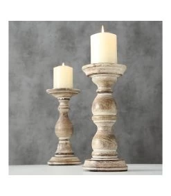 Set De 2 Chandeliers En Bois De Mangue - Hauteur 23cm -Produits Menagers Boutique set de 2 chandeliers en bois de mangue hauteur 23cm 2