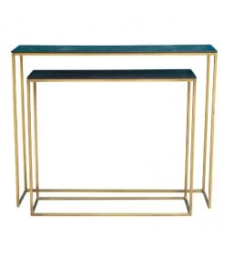 Set De 2 Consoles En Métal Doré Et Bois Manguier Noir