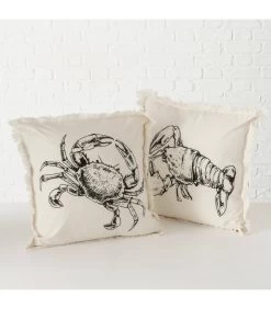 Set De 2 Coussins Carrés à Franges Esprit Bord De Mer Crabe Et Homard -Produits Menagers Boutique set de 2 coussins carres a franges esprit bord de mer crabe et homard 2