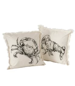 Set De 2 Coussins Carrés à Franges Esprit Bord De Mer Crabe Et Homard
