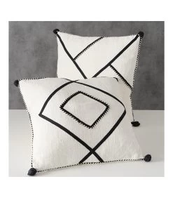 Set De 2 Coussins En Coton Noir Et Blanc Motifs Géométriques -Produits Menagers Boutique set de 2 coussins en coton noir et blanc motifs geometriques 1