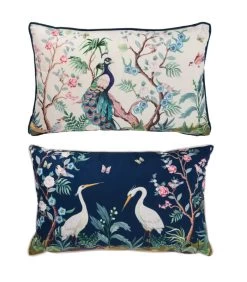 Set De 2 Coussins Multicolores Fleurs Et Oiseaux 30x50cm