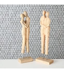 Set De 2 Figurines Couple Déco à Poser En Bois De Manguier H56cm -Produits Menagers Boutique set de 2 figurines couple deco a poser en bois de manguier h56cm 2