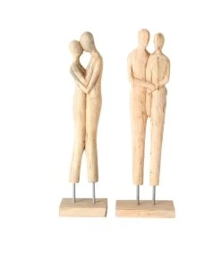 Set De 2 Figurines Couple Déco à Poser En Bois De Manguier H56cm