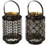 Set De 2 Lanternes En Métal Noir Et Doré 12x12x18cm -Produits Menagers Boutique set de 2 lanternes en metal noir et dore 12x12x18cm