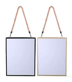 Set De 2 Miroirs Rectangulaires Suspendus Corde Noir Et Doré - 40x30cm